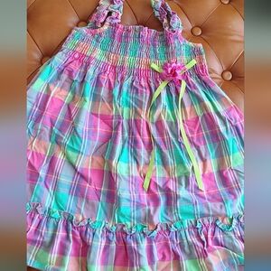 Colorful Plaid Sundress with Floral Accent